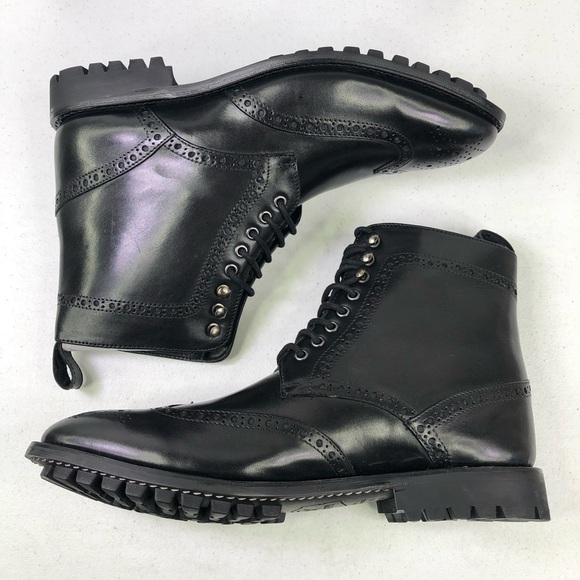 Anthony Veer Grant Wingtip Boots Black Leather Shoes - Picture 4 of 10